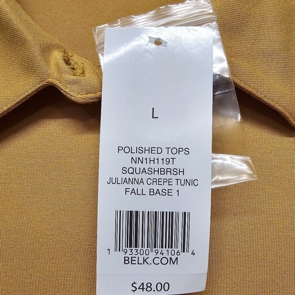 New Directions Julianna Crepe Tunic Button Down, Ruched Sleeve, Squash Yellow. - Picture 6 of 10